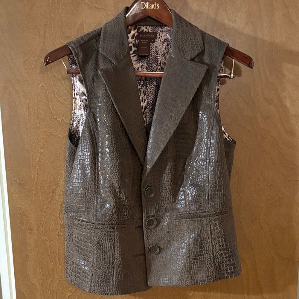 Multiples Brown Croc-Embossed Vest-Large